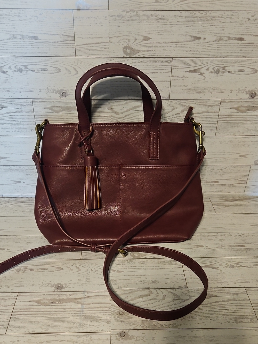 Sonoma Burgundy Vegan Leather Shoulder Bag with Tassel